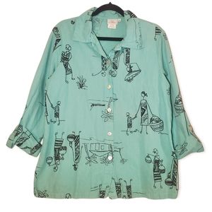 Hot Cotton Lagenlook Art to Wear Button Up Shirt Large